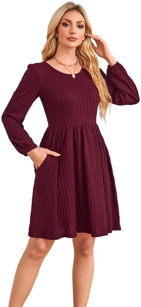 Womens Casual Knit Sweater Dress Long Sleeve Crew Neck A-Line Dresses for Women 2024 Fall Dresses - Image 7
