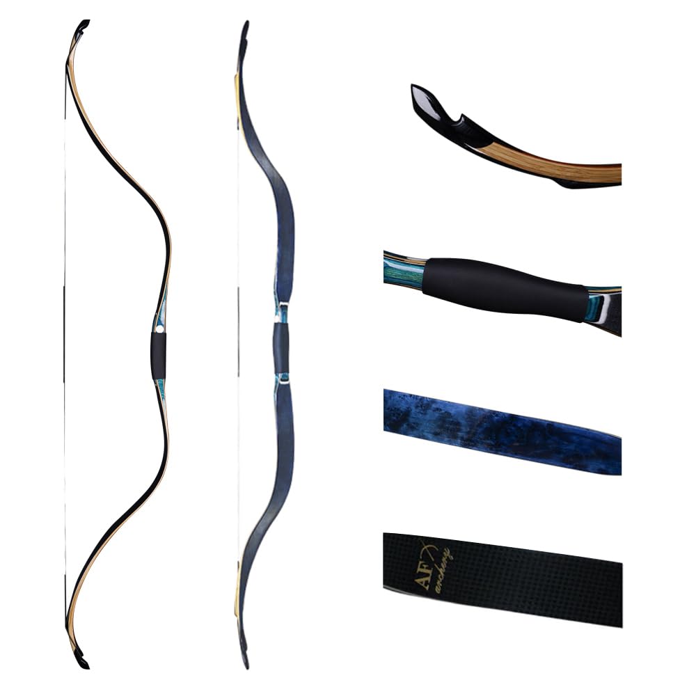 AF Archery SiCai 3K Blue Brids Eye 59.8" Traditional Recurve Bow Laminated Longbow Horse Bow for Archery Enthusiasts,Target Practice,Hunting Bow for Adult 20-50lbs