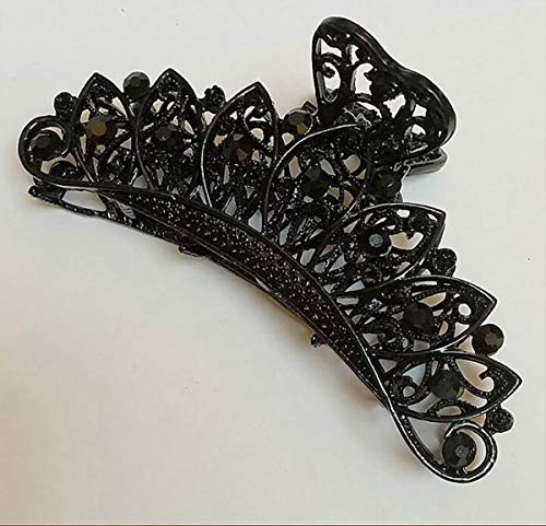 Pinza para cabello retro con flores negras y strass grande miniatura 3