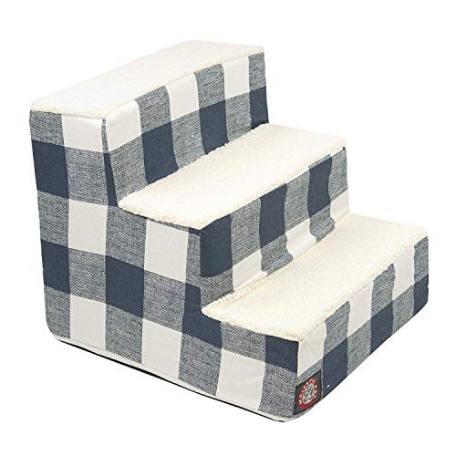 Majestic Pet 3 Step Portable Dog Stairs for Small Dogs to get on Bed Supports 250 lbs or Less – Dog Steps for High Bed with Machine Washable Cover –Pet Stairs for Cats Anderson Check Navy Blue