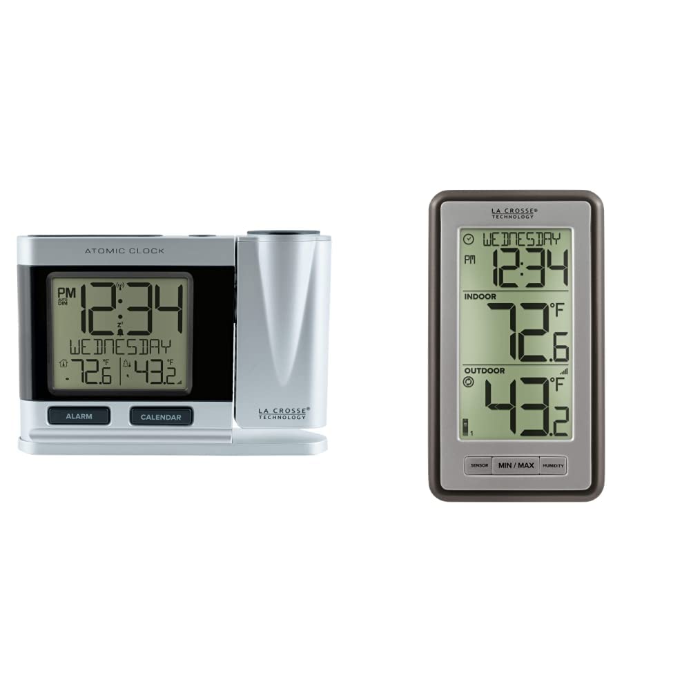 La Crosse Technology Atomic Projection Alarm Clock with Temperature Wireless Digital Thermometer