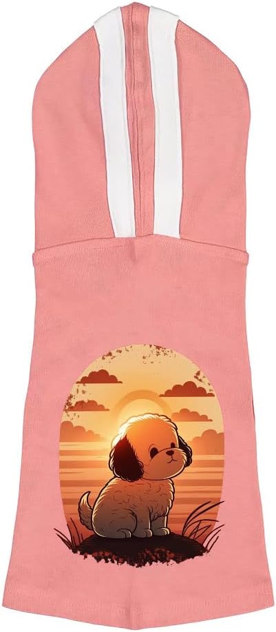 Sunset Print Dog Shirt with Hoodie - Cute Dog Hoodie - Art Print Dog Clothing - Pink White, XL