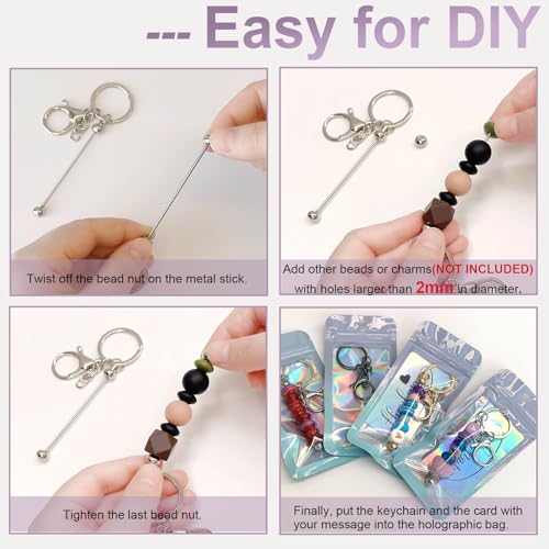Image of 42 /84 /126 Pcs Beadable Keychain Bars Bulk Blank DIY Beaded Keychain Making Supplies with Bag Thank You Card