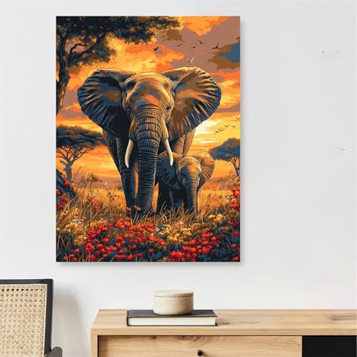 Peinture par numéro adulte éléphant 90x150cm avec cadre bois