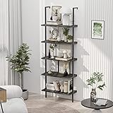 Bevfint 5-Tier Industrial Ladder Shelf Rustic Wall Mounted Metal Frame Bookshelf, Multi-Use Open She