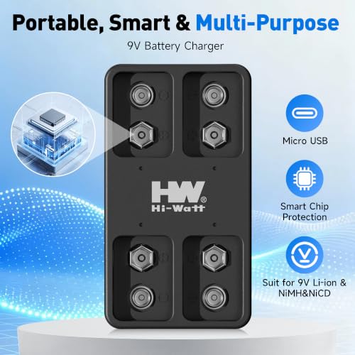 HW 9V Rechargeable Batteries 3600mWh Lithium 4 Pack with 4-Slot Charger - image 3