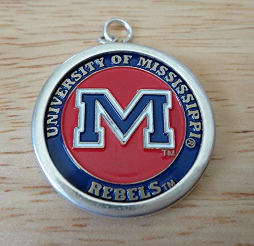 Sterling Silver University of Mississippi Rebels Ole Miss Double Side 26mm Charm - Jewelry Making DIY Crafting Charm Beads for Bracelets