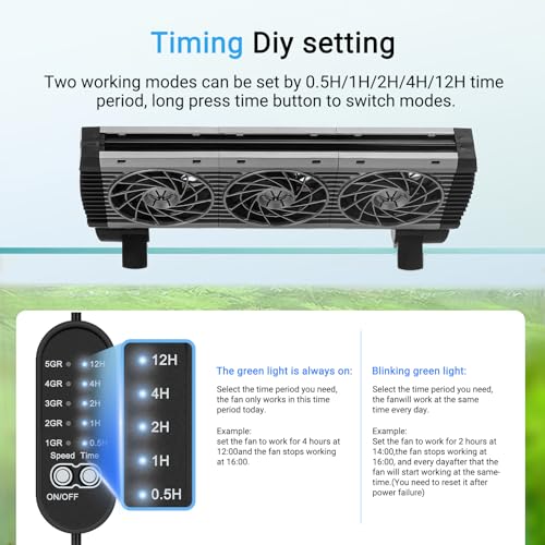 Image of fishkeeper Aquarium Chiller Fan - 3600 r /m Powerful Wind Quiet Fish Tank Cooling Fan, 5 Speeds, 3 Timer Modes, 180 Wide Angle Adjustable Aquarium Cooler Chiller with Smart Controller (12W, 3 Heads)