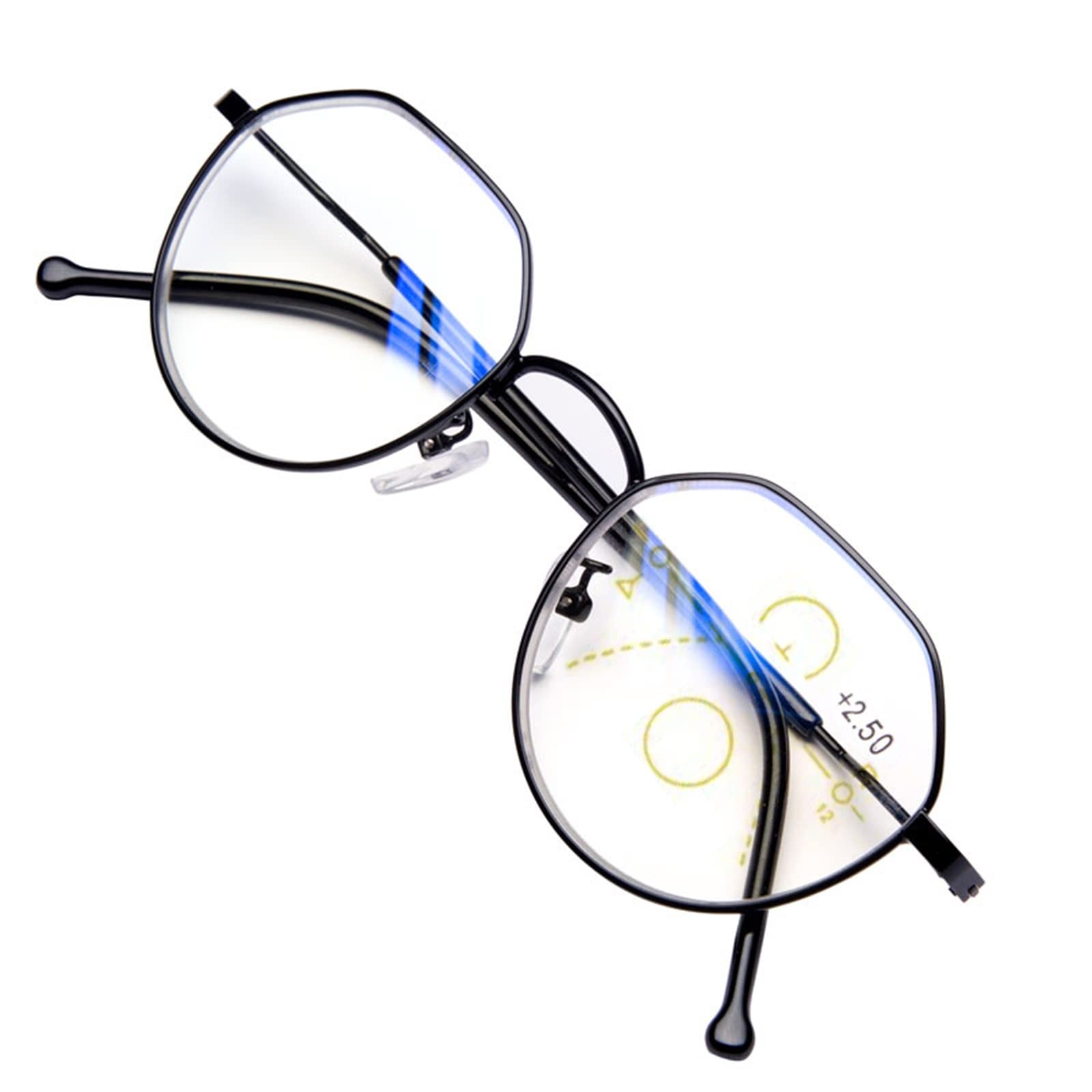 Progresywne Wieloogniskowe Okulary Do Czytania Dla Mężczyzn I Kobiet, Modne Wielokątne Okulary Do Czytania Blokujące Niebieskie Światło, Okulary Przeciwzmęczeniowe/Black/3.5