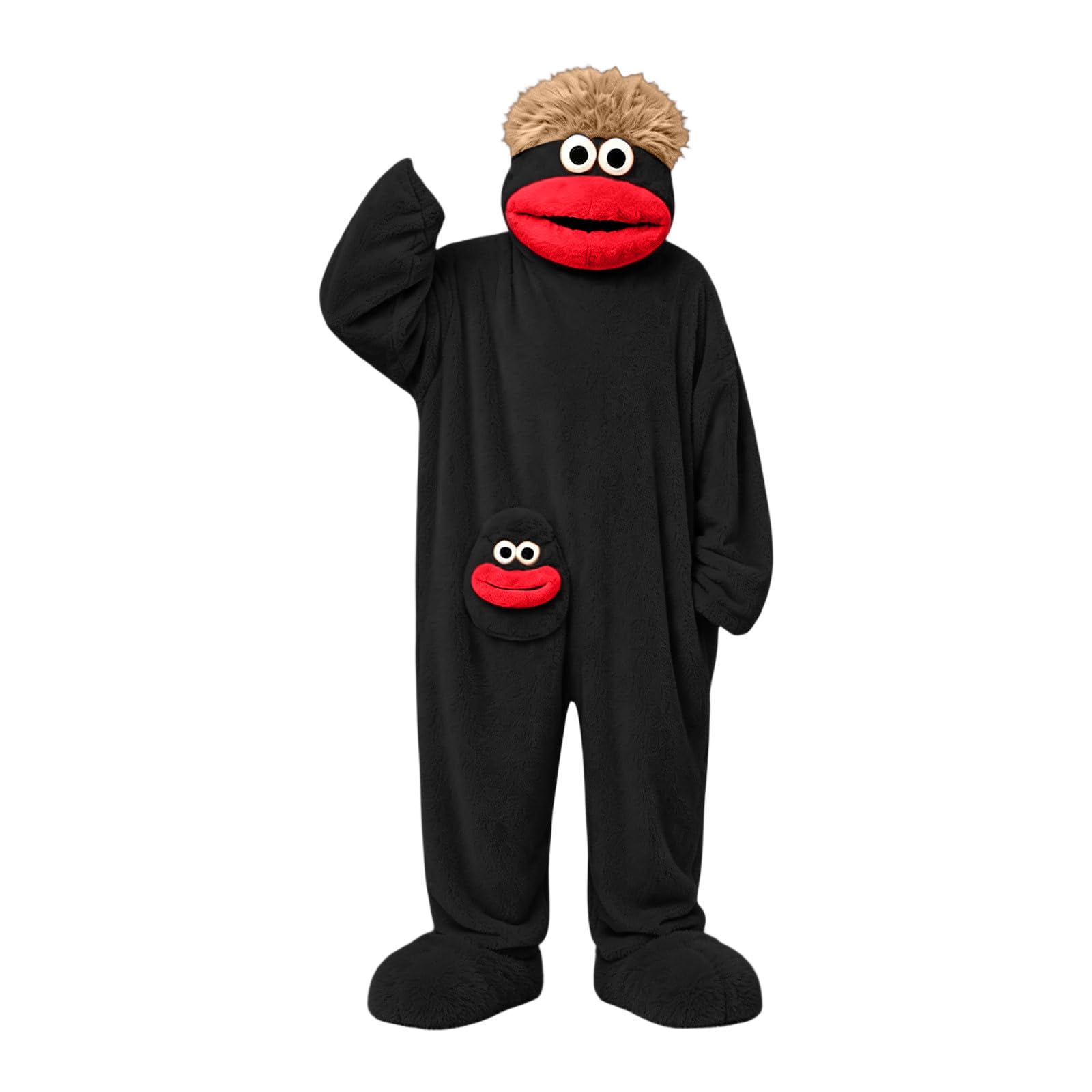 Silly Onesie Boys Girls Jumpsuit Unisex Ultra Soft Plush Hooded Onesie Overall Green Funny Monster Hooded Jumpsuits Silly Big Mouth Jumpsuit for Movie Nights, Family Fun & Cozy Relaxing