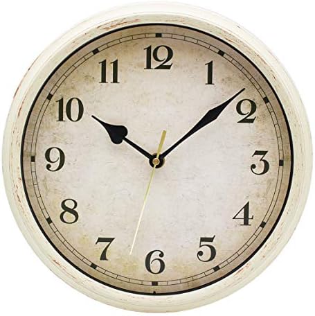 Filly Wink Retro Wall Clock Non Ticking 10 inch Classic Silent Quartz Battery Operated Clocks Decorative Home Living Room Bedroom Office School(White)