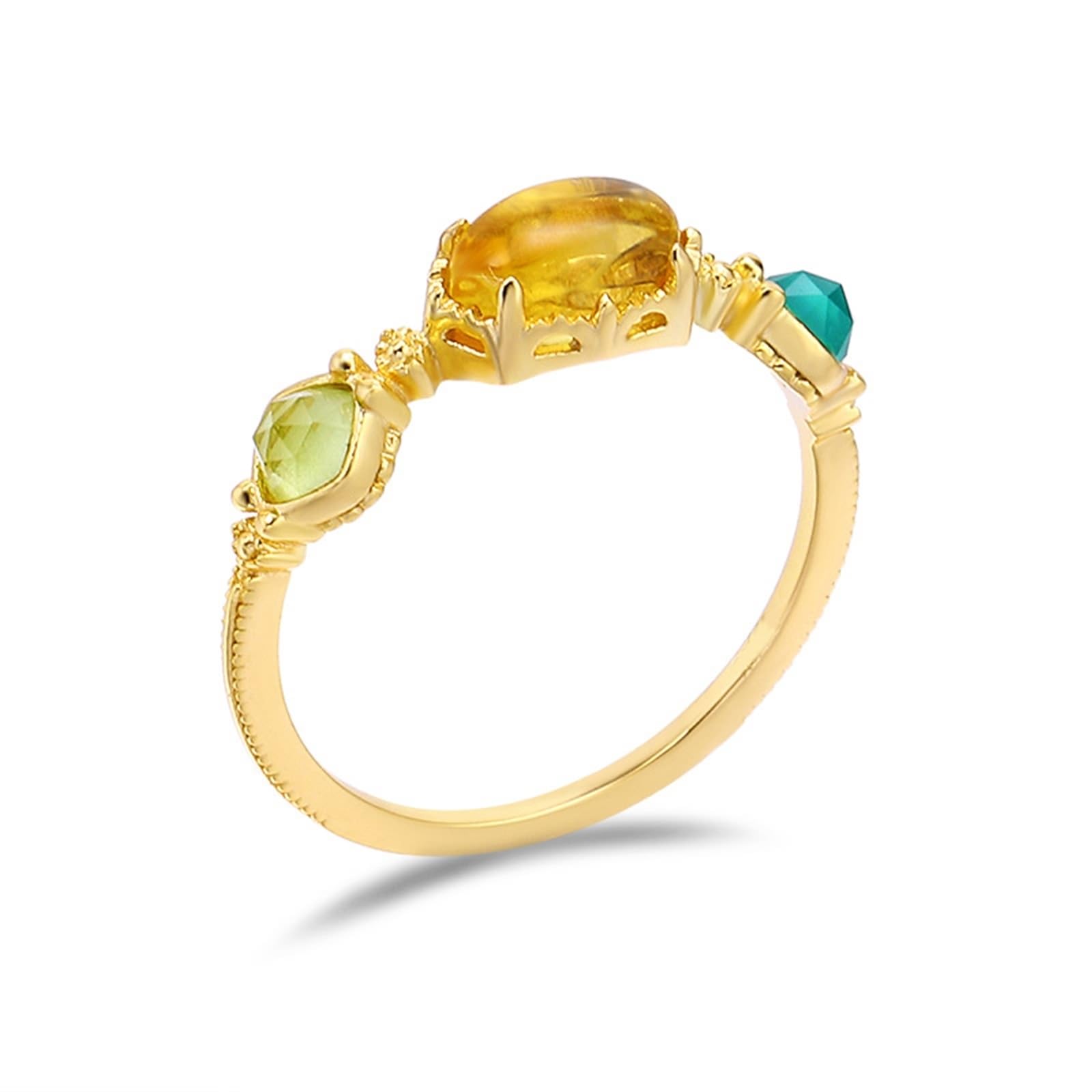 Alianzas de oro amarillo de 9 K/14 K/18 K con citrino amarillo ovalado, 3 piedras