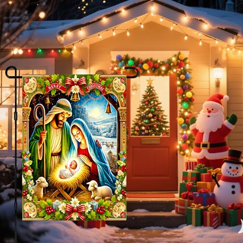 Image of BlissYard Christmas Garden Flag 12x18 Inch Ornate Nativity Yard Decor