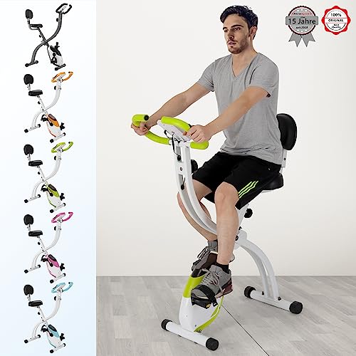 Ultrasport F-Bike 200B Mit R&uuml;ckenlehne: Heimtrainer Fahrrad Klappbar, Hometrainer, Ergometer, Trimmrad, Gr&uuml;n-Wei&szlig;, Magnetbremse, LCD-Display mit Pulssensoren