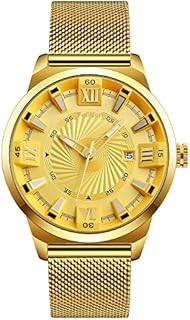 FeiWen Men's Analog Quartz Watch Stainless Steel Case with Band Calendar Window 3D Dial Fashion Dress Wristwatch for Men