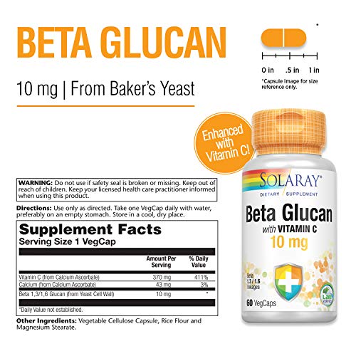 Solaray Beta Glucan With Vitamin C 10 Mg | From Bakers Yeast | Healthy Immune System Function Support | 60 Vegcaps #TOP2