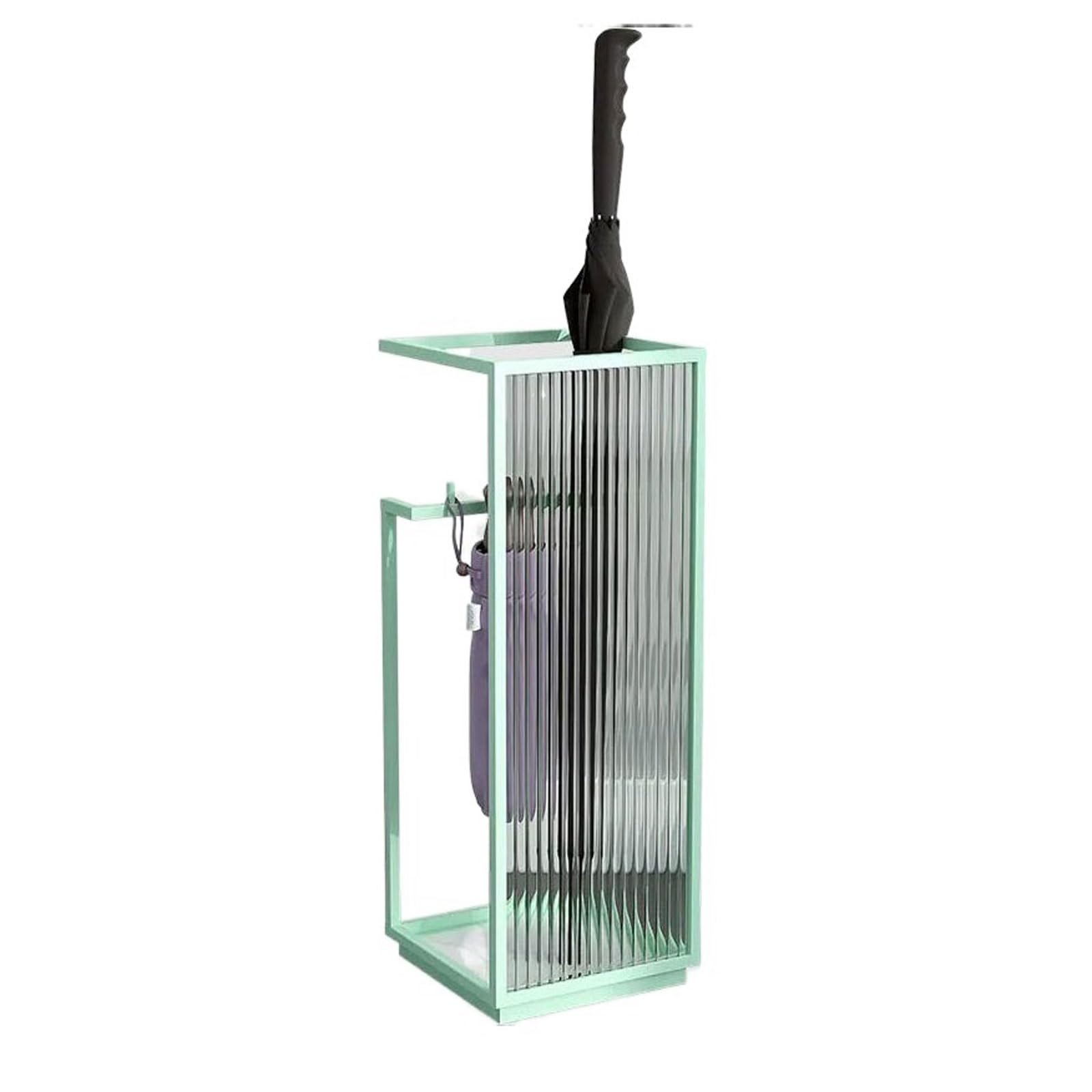 GEK208130 Free Standing Luxury Umbrella Rack Holder, Modern Free Standing Storage Bucket with Hooks, Entrance Home Decor Umbrella Holder(Green)