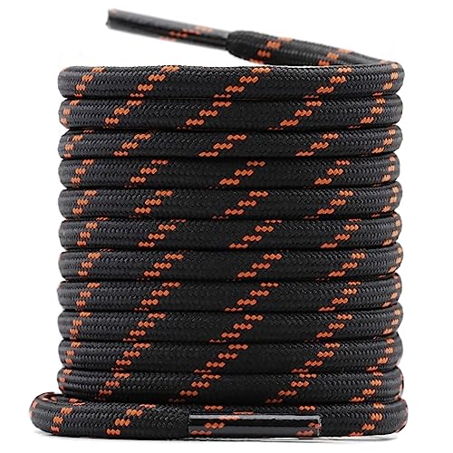 WEGOODZF Round Walking Boot Laces: 2 Pairs 4.5MM 100CM Black Orange Dots Thick Heavy Duty Shoelaces for Outdoor Shoes