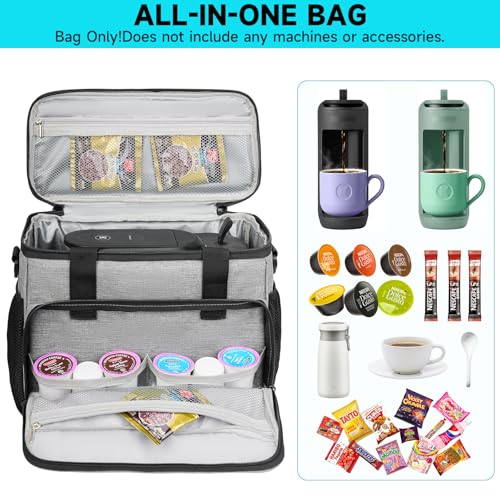 Image of Coffee Maker Travel Bag Compatible with Keurig K-Mini Mate /Mate Plus,Single Serve Coffee Brewer Carrying Case with Multiple Pockets for K-Cup Pods & Accessories,Gift for Coffee Lovers,Easy-Clean,Grey