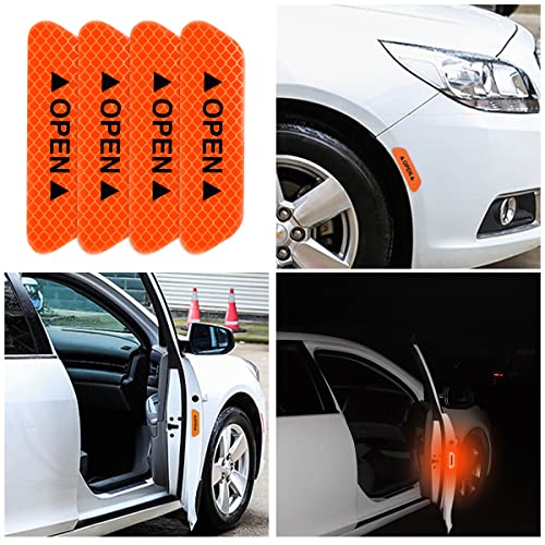 4Pcs Car Door Open Warning Reflective Stickers, Night Visibility Auto Safety Prompt Decals, 3.6 X 0.9 Inch Anti-Collision Protective Strip, Car Accessories Universal For Truck, Suv, Van (Orange) #TOP5