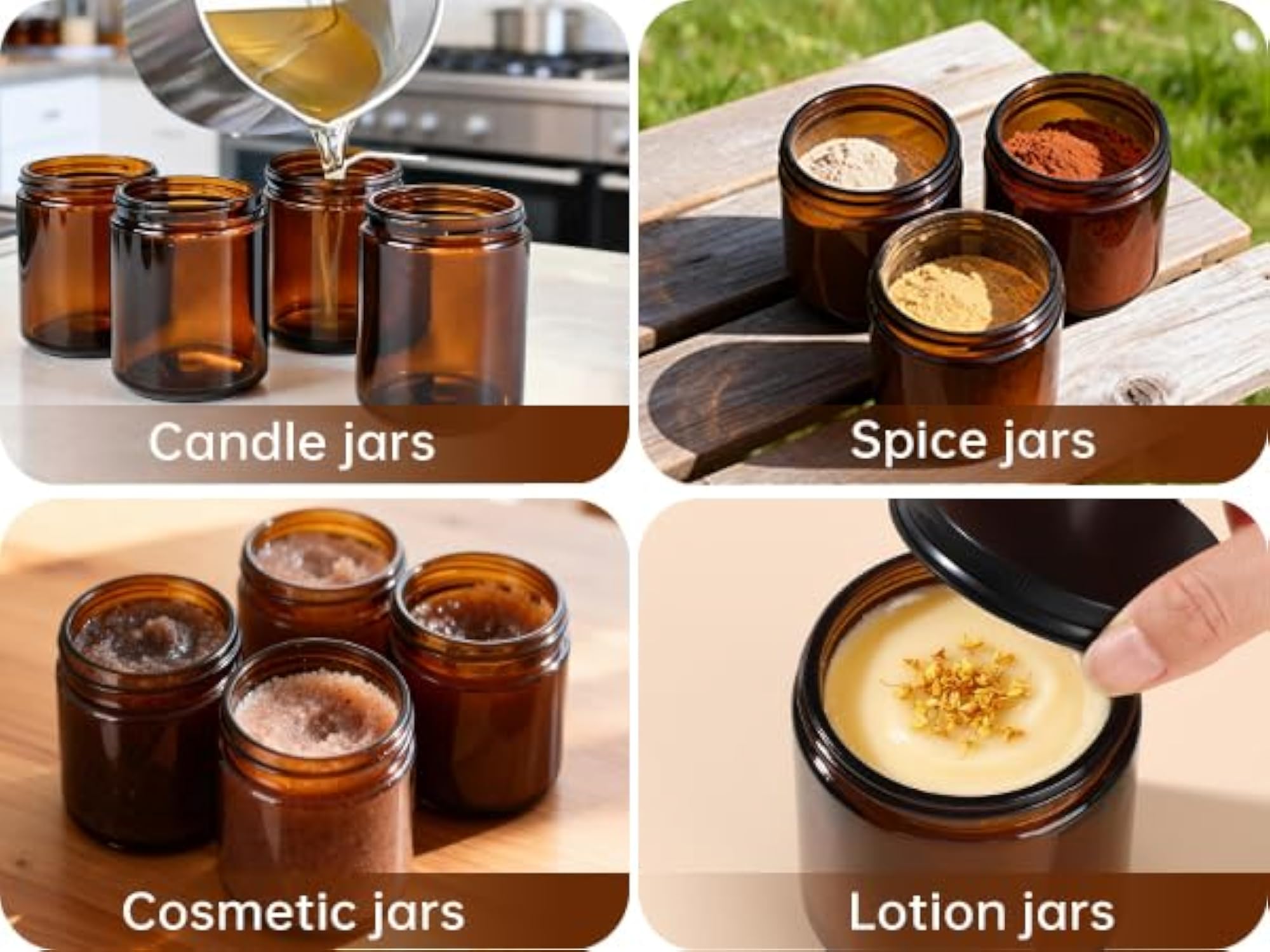 8oz Amber Glass Jars with Airtight Lids (3 Pack)