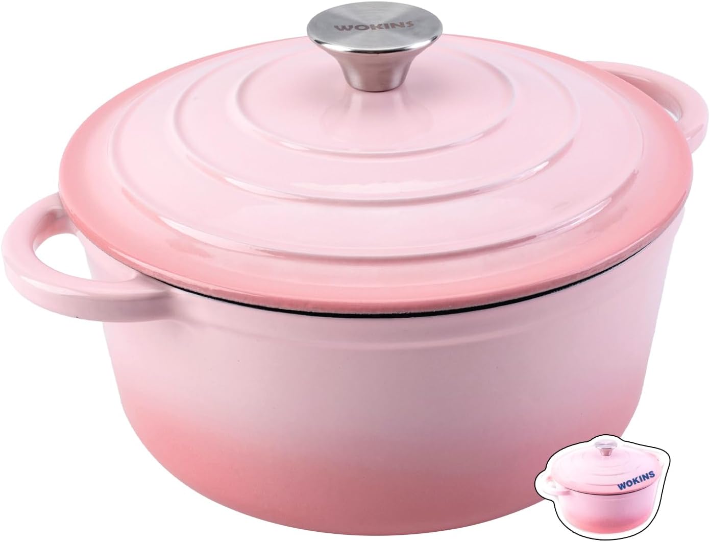 Enameled Cast Iron Dutch Oven Pot with Lid Heavy-Duty Cookware for Bread Baking,Braising,Stews,Roasting,Oven Safe up to 500F,7QT,pink