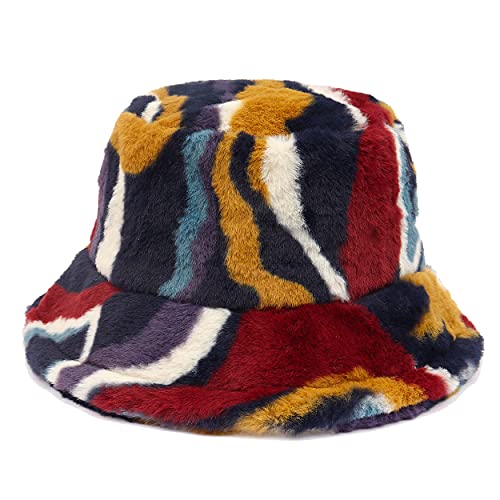 Winter Faux Fur Fuzzy Bucket Hat for Women Furry Winter Hat Warm Plush Fisherman Fluffy Sherpa Bucket Hats Multicolor