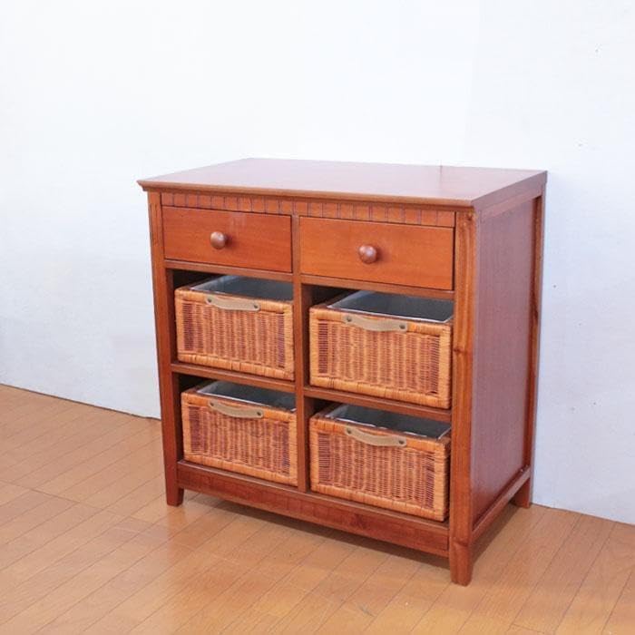 ラタン バスケット付キャビネット サイドボード 籐 収納 214-1325