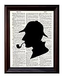 Fresh Prints of CT Sherlock Holmes Silhouette - Printed on Upcycled Vintage Dictionary Paper - 8'x11' Mixed Media Art Poster/Print