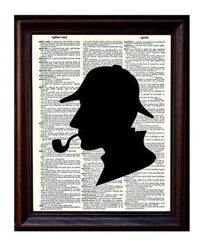 Sherlock Holmes Silhouette - Printed on Upcycled Vintage Dictionary Paper - 8"x11" Mixed Media Art Poster/Print