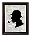 Sherlock Holmes Silhouette - Printed on Upcycled Vintage Dictionary Paper - 8"x11" Mixed Media Art Poster / Print