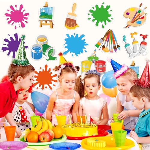 Image of 48Pcs Art Paint Cutouts for Bulletin Board Decorations, Colorful Art Painting Party Cutouts Paint Splatter Paper Cut Outs for Home School Bulletin Board Wall Chalkboard Craft Theme Party Decor