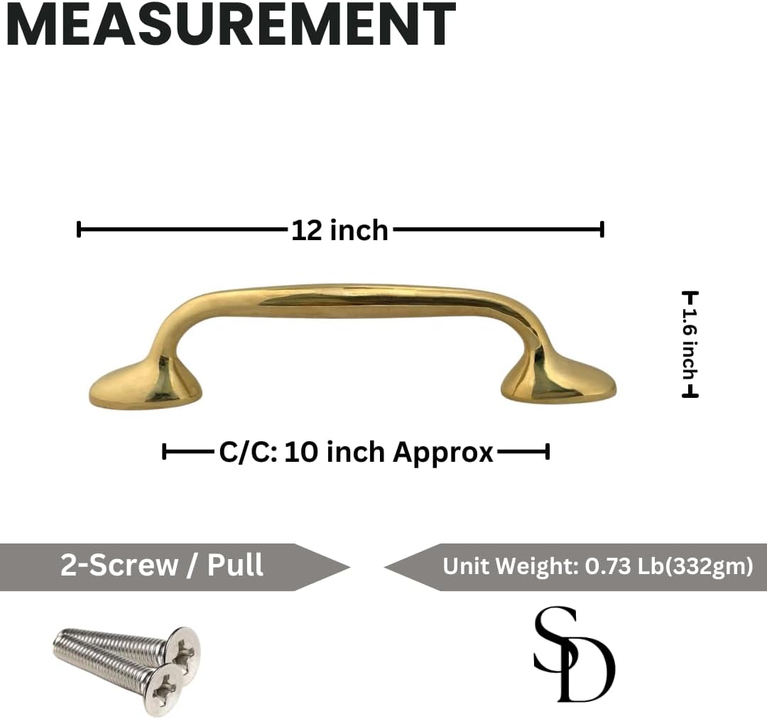 Richmond Unlacquered Brass Cabinet Pulls | Solid Brass Drawer Handles for Kitchen Cabinets & Furniture | Vintage Hardware, Handmade Heavy Duty | Screws Included | 10 inch