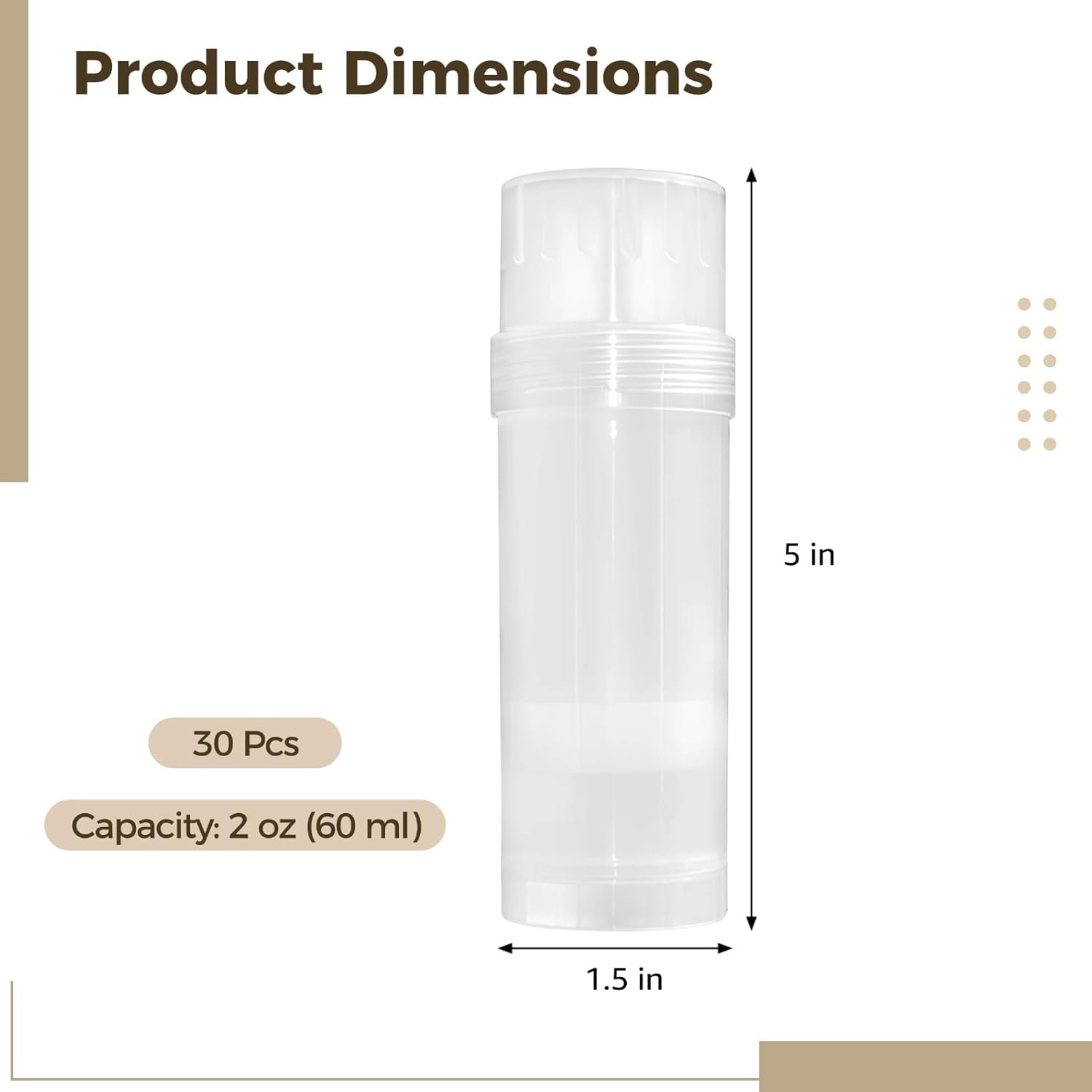 30 PCS Empty Deodorant Containers, 2 oz Refillable Semi-Transparent Plastic Stick Tubes, 60 ml Twist-up Filling Bottles for DIY Sunscreen, Balm, Lotion Bar