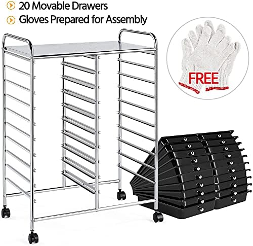 costoffs 20 Drawers Salon Trolley Plastic Storage Unit, Multipurpose Rolling Cart, for Home Office Stationery Organisation, Crafts, Make-up, Hairdressing, Beauty, Mobile Design, Black