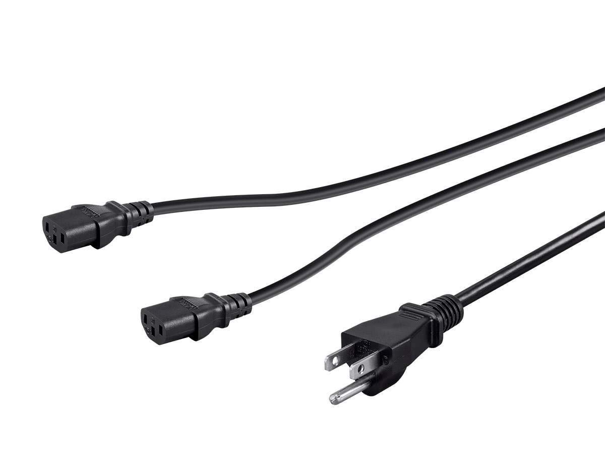 Monoprice Power Cord Splitter - 10 Feet - Black | NEMA 5-15P to 2X IEC 60320 C13, 16AWG, 13A, SJT, Usable for 100-250 VAC Applications