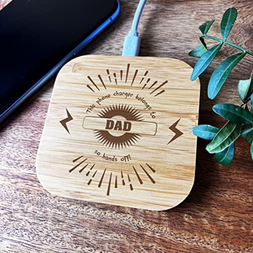 Image of Fingerprint Designs Phone Charger Belongs to Dad Personalised Square Wireless Phone Charger Pad
