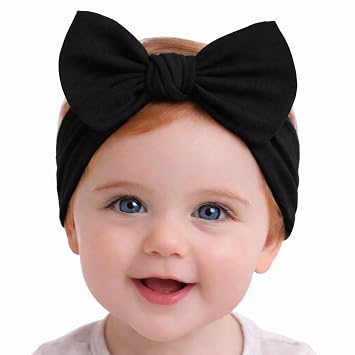 Baby Girl Headbands 06 Months Newborn Infant Soft Cotton Handmade Bow Headband, Stretchy No Mark Baby Hair Accessories Black, 0-6 Month