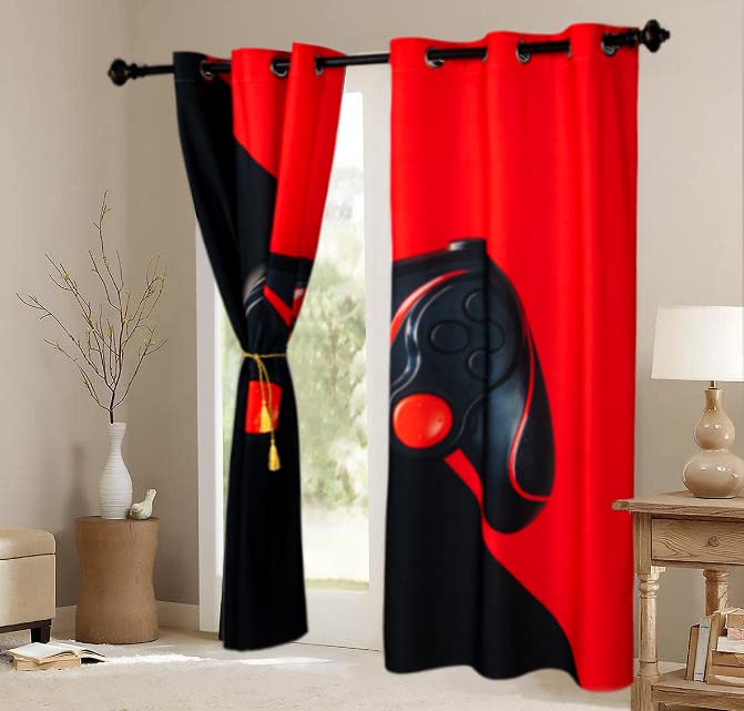 AILONEN Gamer Curtains for Boys Bedroom Kids Gamepad Window Curtain,Video Games Window Treatment Drapes Black and Red Decor Grommet Curtains 2 Panels Set