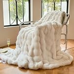 DREAMLANDING Faux Rabbit Fur Luxury Plush Sherpa Throw Blanket Reversible Fuzzy Warm Cozy Fluffy Fur Blanket for Bed Sofa Couch Home Decor (Cream, 130 * 150cm)