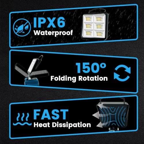 Akku Lampe für Makita 18V Akku（Ohne Akku）48W 4800LM Led Arbeitsleuchte, Strahler Tragbares Flutlichter Baustellen Lampe,mit 2 USB für Camping, Autoreparaturen