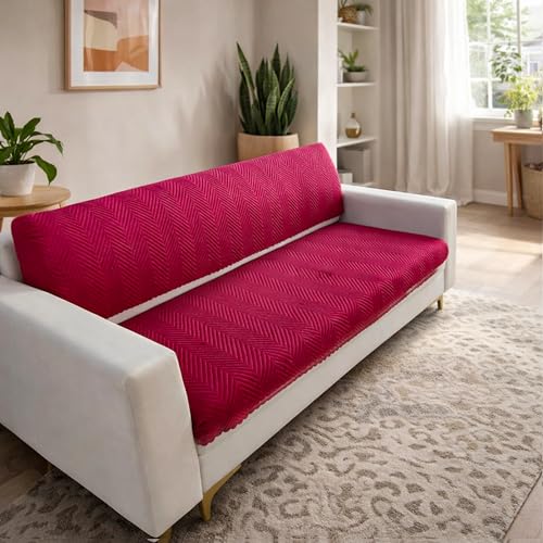 Image of Homerz Premium Velvet Sofa Cover Panel | Soft & Velvety Fabric | Rich Vibrant Colours | Sofa Protector for Living Room (Maroon, 3 Seater, Seat Cover with Backrest)