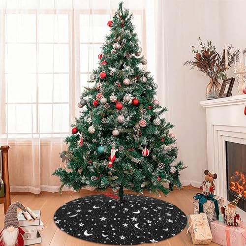 Dorkeixia Black And White Moon Star 36 Inch Christmas Tree Skirt Round Winter Snow Suitable For Christmas Xmas Halloween Holiday Party Decor Decoration Occasion thumb #6