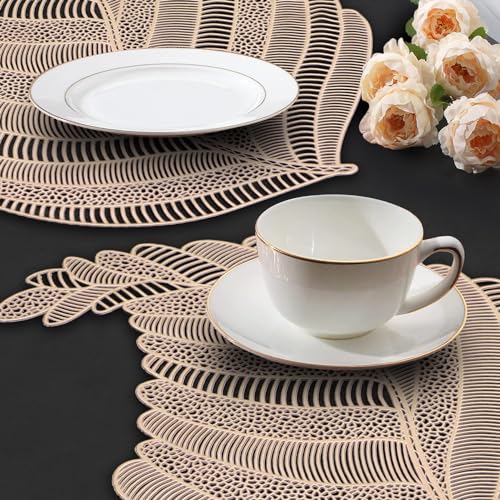 Image of Dakshya Industries Set of 2 PVC Waterproof Table Placemats (45x30 cm) - Heat Resistant, Washable Dining Mats (Gold)