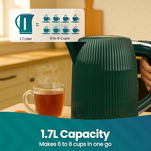 Innoteck 1.7L Cordless Electric Kettle with Stainless Steel Heating Base, BPA-Free Electric Kettle with Auto Shut-Off Safety & 360° Base Quiet Fast Boil Kettle for Tea and Coffee, Green - Image 4