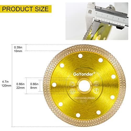 GoYonder 4.5 Inch Super Thin Tile Saw Blade, Diamond Blade for Angle Grinder, Dry Wet Tile Blade for Ceramic Tile, Concrete, Granite Cutting