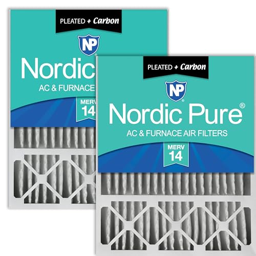 Image of Nordic Pure 20x25x5 Pleated MERV 14 Plus Carbon Air Filters 2 Pack | Actual Size: 19 7 /8 x 24 7 /8 x 4 3 /8 Honeywell Replacement Made in USA, Pro Strength Filtration, Pet & Odor Control