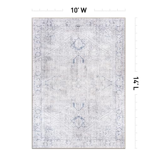 Rugshop Blue Vintage Boho Medallion Area Rug — Machine Washable, 10' x 14' for Living Room, Dining Room and Bedroom