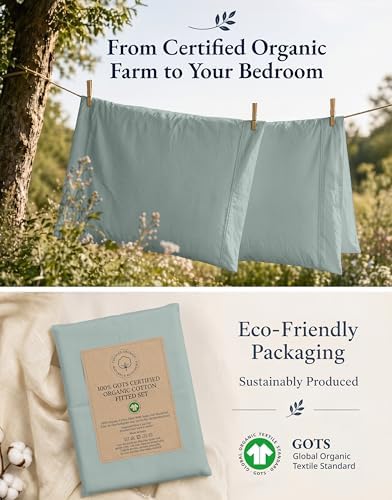 LANE LINEN Twin XL Fitted Sheet - 100% Organic Cotton 2 Pc Set (1 Fitted Sheet, 1 Pillowcase), Percale Weave, Lightweight, Soft, Breathable, Fits Mattress Upto 15" Deep - French Blue (No Flat Sheet) - 5