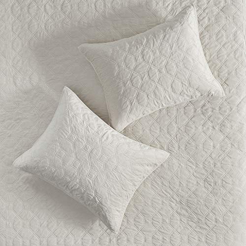 Madison Park Harper Quilt Set Velvet Casual Geometric Stitching Design All Season, Lightweight Coverlet, Cozy Bedding, Matching Shams, King/Cal King(104"X94"), Ivory 3 Piece #TOP3